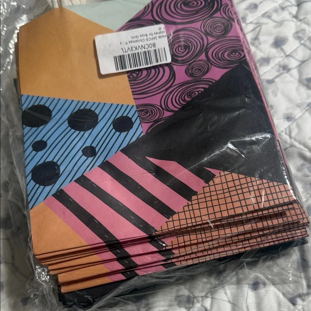 Black and White Striped party paper handled Bags set/24